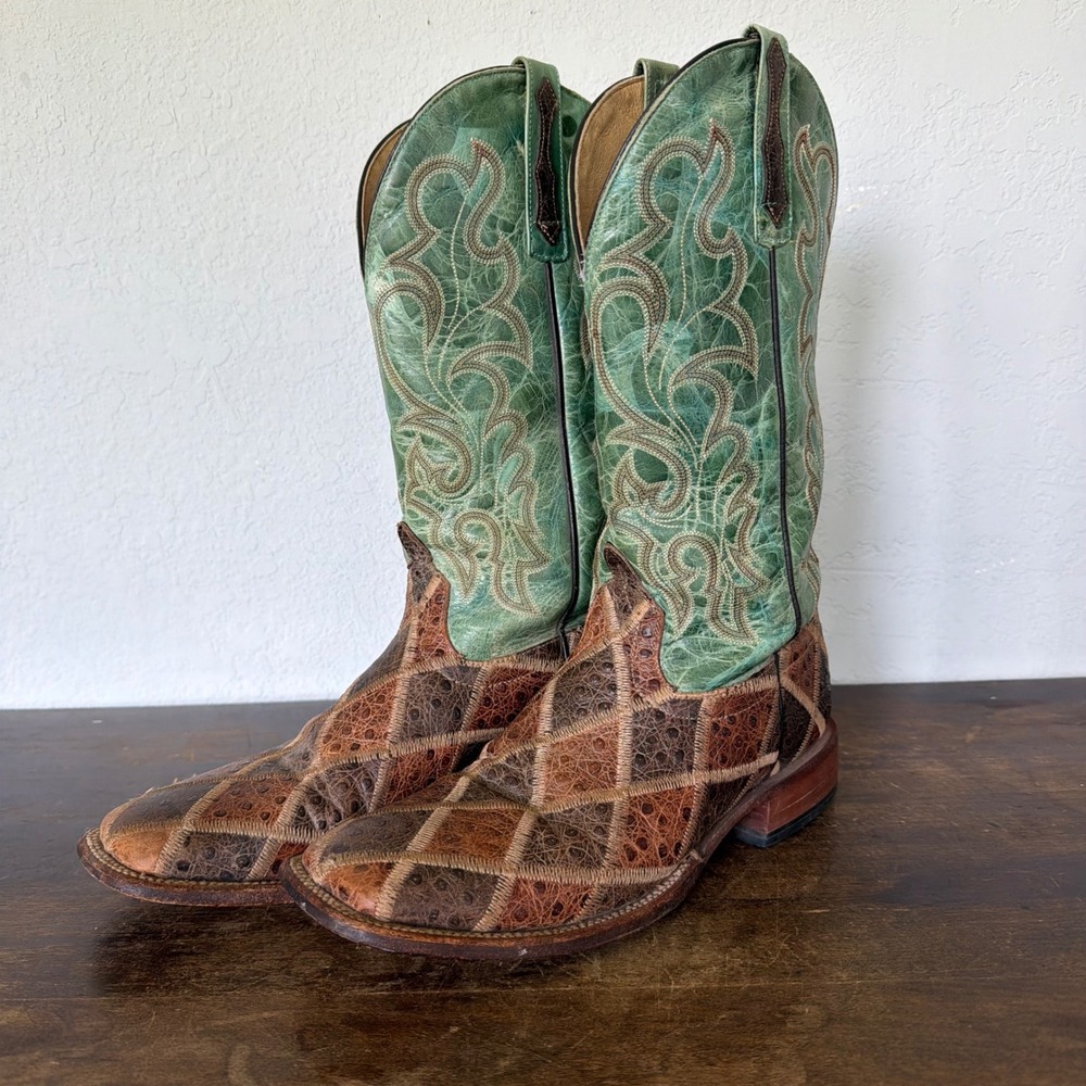 Horse Power by Anderson Bean HP1075 Men's Patchwork Turquoise Leather Square 10D